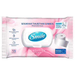 Smile вологий туалетний папір для дорослих “Sensitive” з клапаном, шоу-бокс, 44шт.