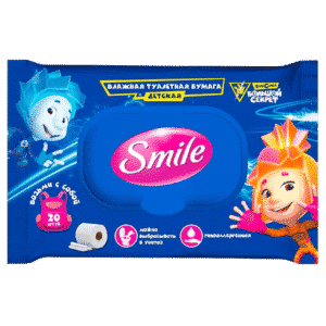 Smile дитячий вологий туалетний папір “Фіксики”, клапан, шоу-бокс, 20шт.