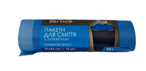 PRO Пакет для смiття п/е з затяжкою синій, 35л, 15шт.