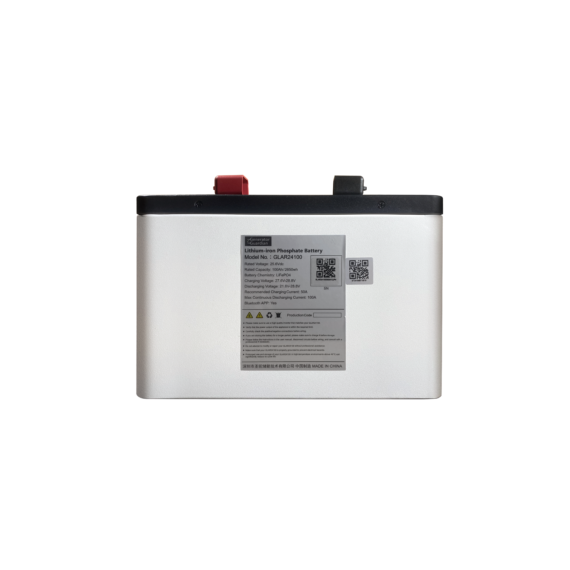 LiFePo4 акумулятор 25.6 В 100А*год (2560 Вт*год) для UPS / ДБЖ, батарея LiFePo4 Generator Guardian 25.6 V 100Ah металевий корпус